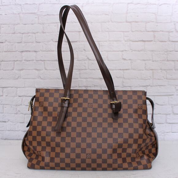 Louis Vuitton Chelsea Damier Ebene Shoulder Tote Purse Brown Large A4990 - Picture 1 of 11